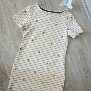 Joules - White with yellow stripes/flying bee's cotton jersey knit fabric - Sz2